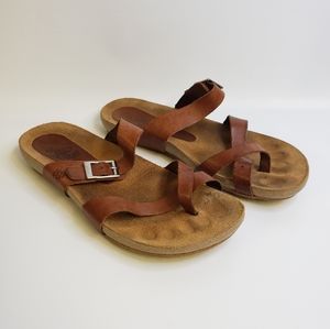 YOKONO Ibiza 201 Saddle Leather Comfort Toe Loop Strap Sandals Shoes Sz 7.5